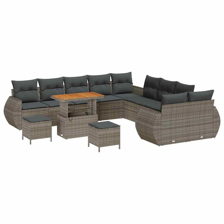 Havesofa Sæt 13 pcs Grå Polyrattan og pulverlakeret stål
