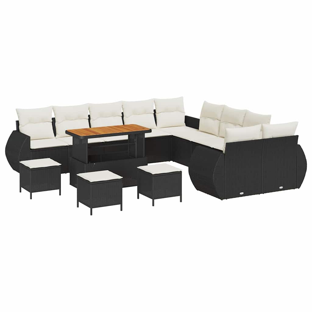 Havesofa Sæt med pude med opbevaring 14 pcs Sort og cremefarvet