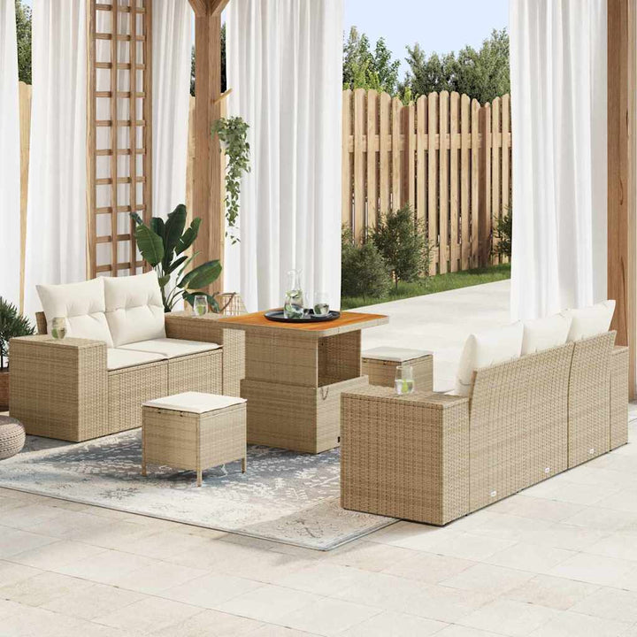 Havesofa Sæt 8 stk. 8-Antal sæder Beige og creme Poly Rattan
