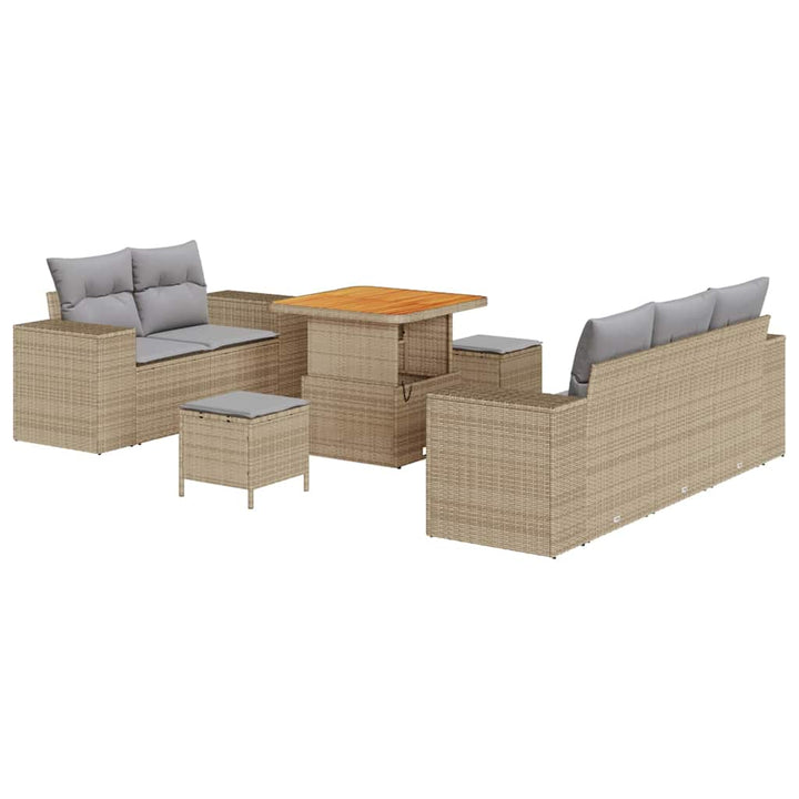 Havesofa Sæt 8 stk. 8-Antal sæder Beige og lys grå Poly Rattan