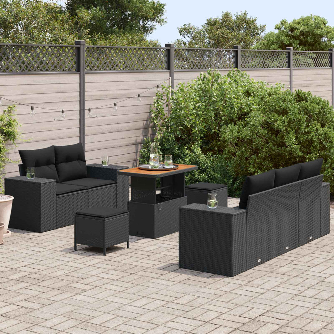 Havesofa Sæt med pude med opbevaring 8 pcs Sort Poly Rattan