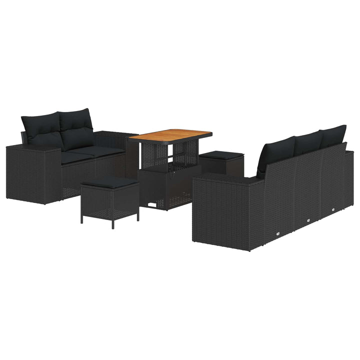 Havesofa Sæt med pude med opbevaring 8 pcs Sort Poly Rattan