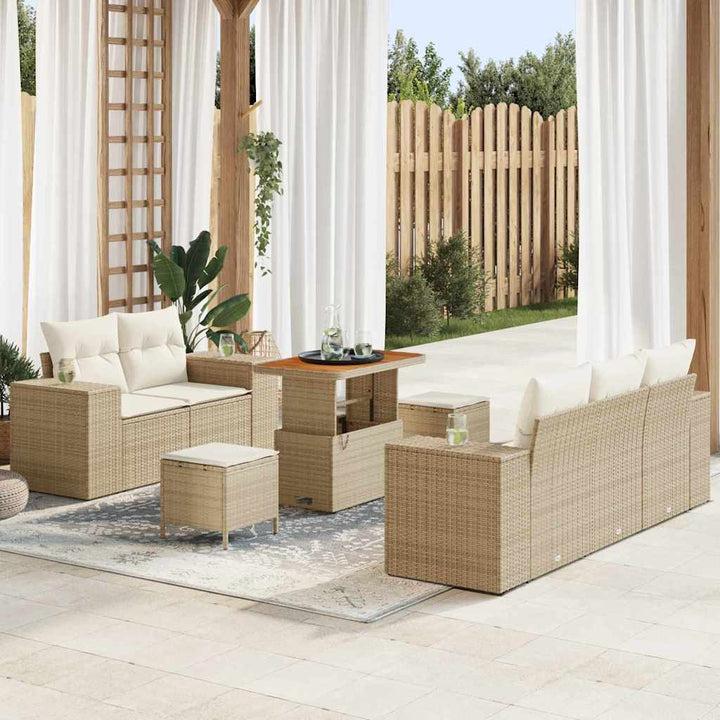 Havesofa Sæt med pude med pude 8 pcs Beige og creme Poly Rattan