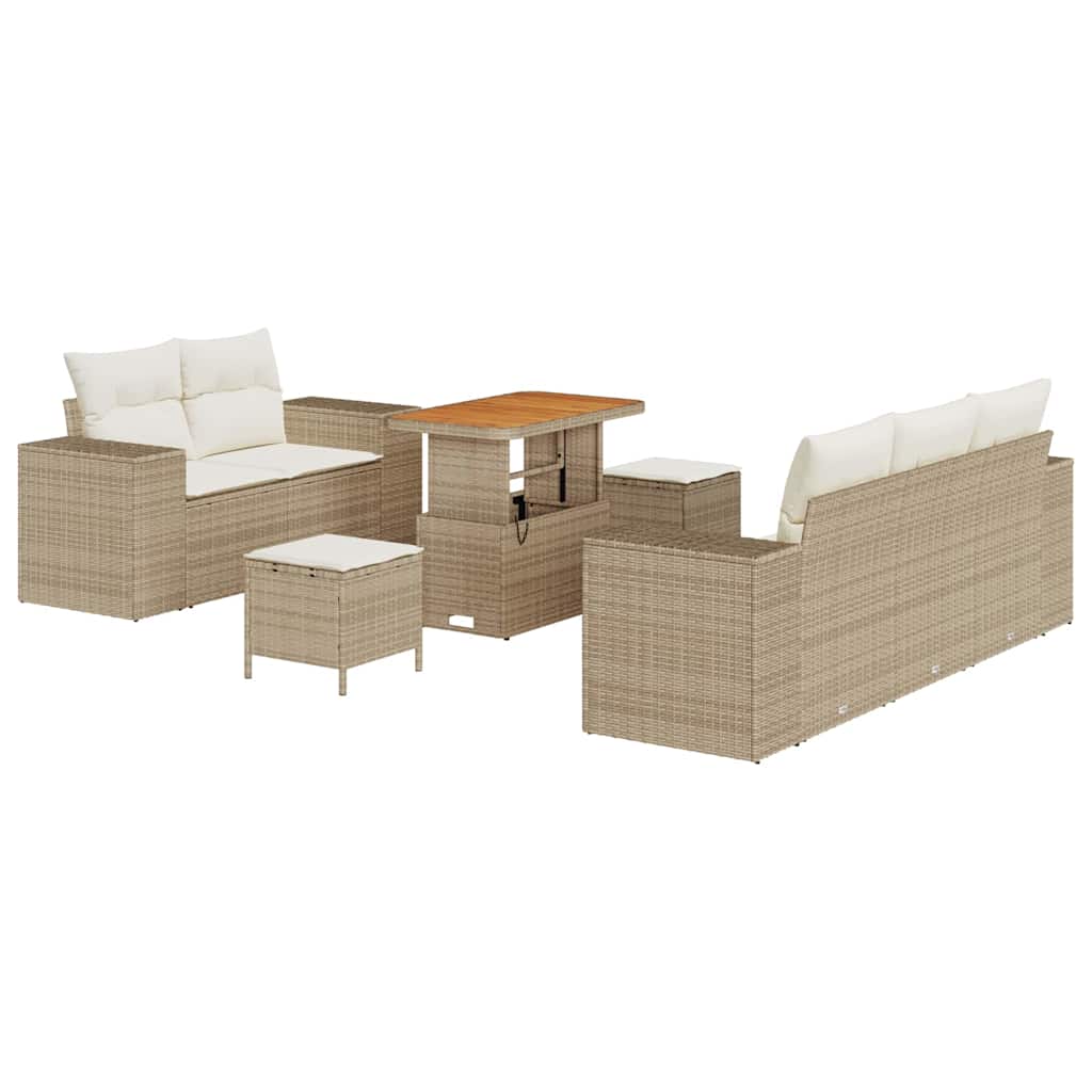 Havesofa Sæt med pude med pude 8 pcs Beige og creme Poly Rattan