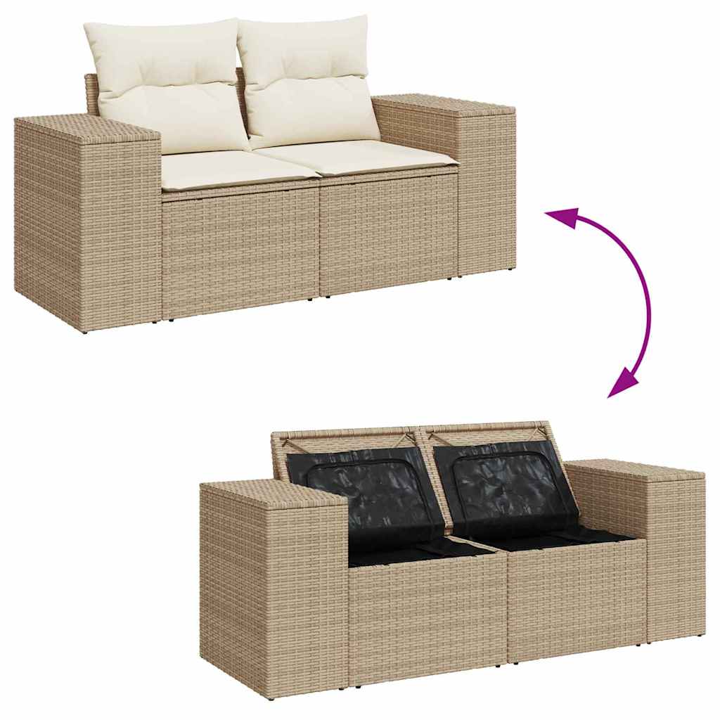 Havesofa Sæt med pude med pude 8 pcs Beige og creme Poly Rattan