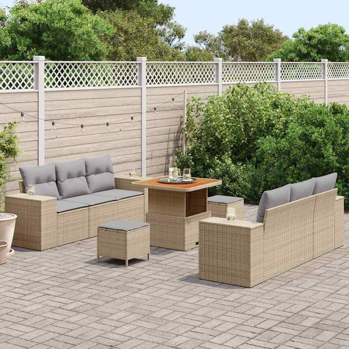 Havesofa Sæt Beige og lys grå 221 x 204 x 85 cm Poly Rattan