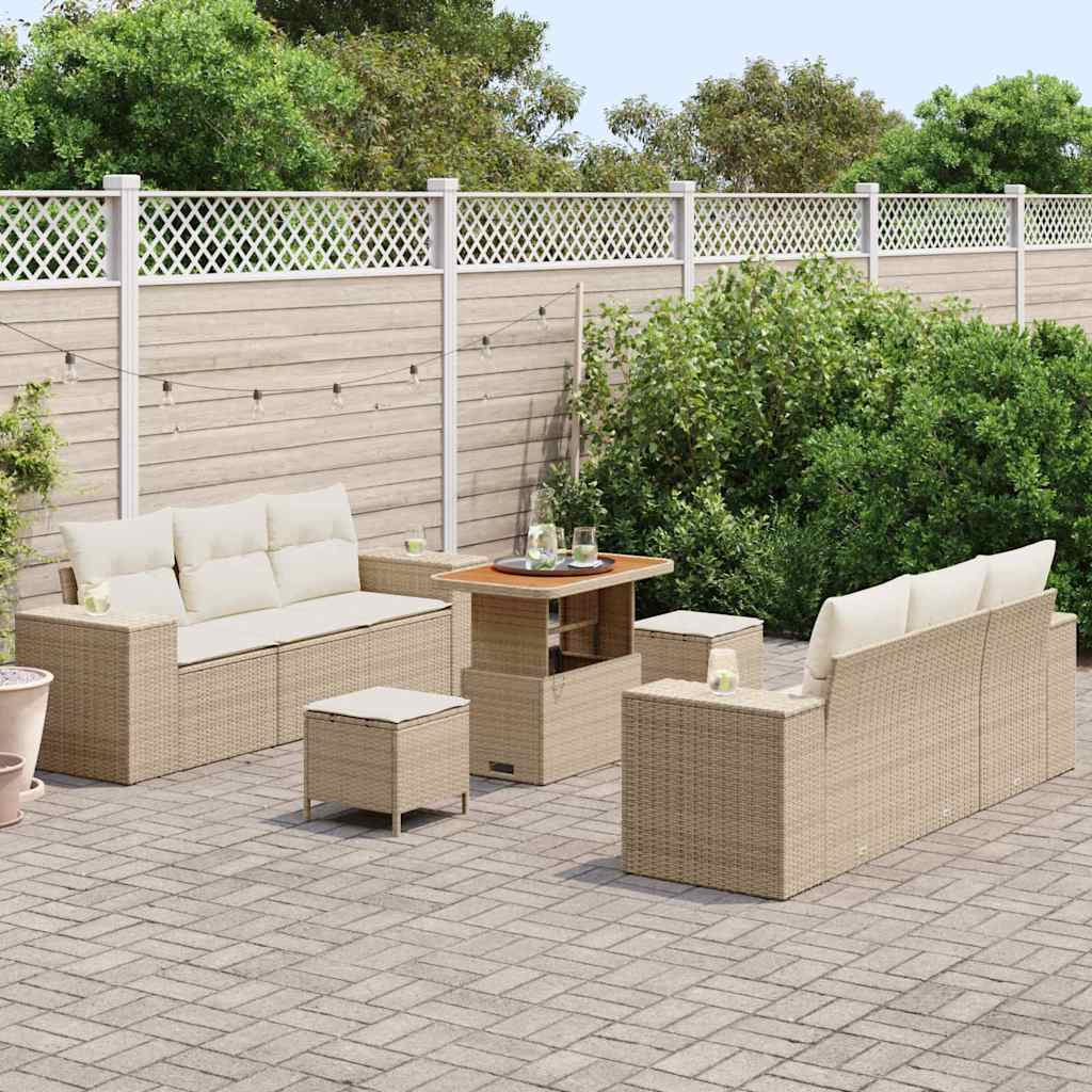Havesofa Sæt med pude med pude 9 pcs Beige og creme Poly Rattan