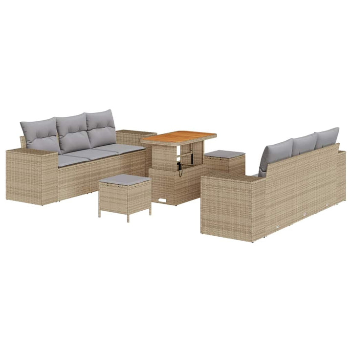 Havesofa Sæt med pude 9 pcs Beige og lys grå Poly Rattan