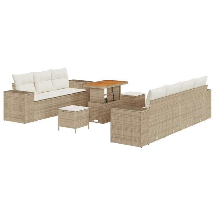 Havesofa Sæt med pude 10 pcs Beige og creme Poly Rattan