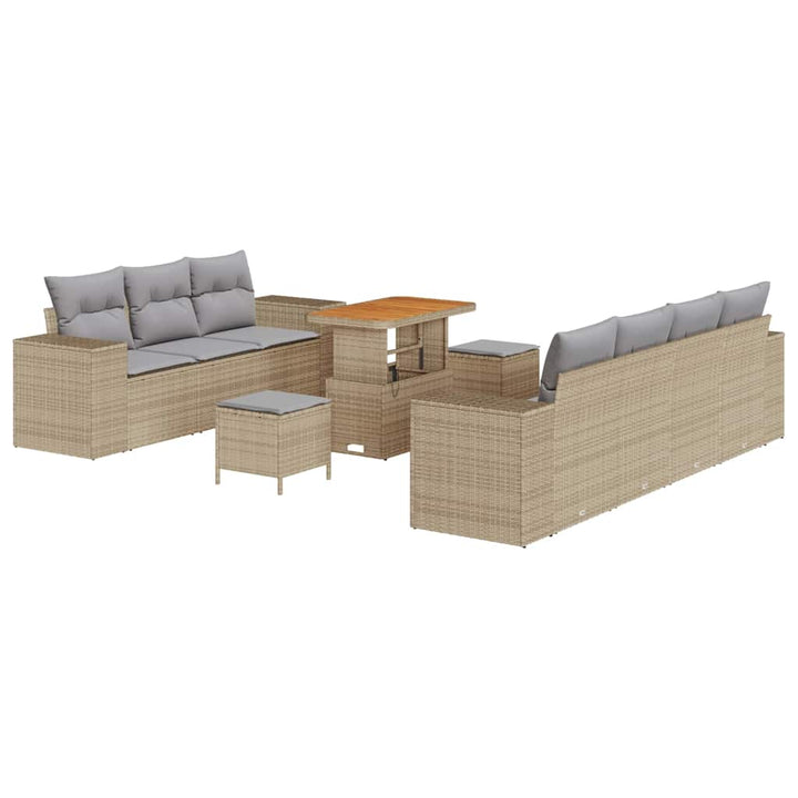 Havesofa Sæt med pude 10 pcs Beige og lys grå Poly Rattan