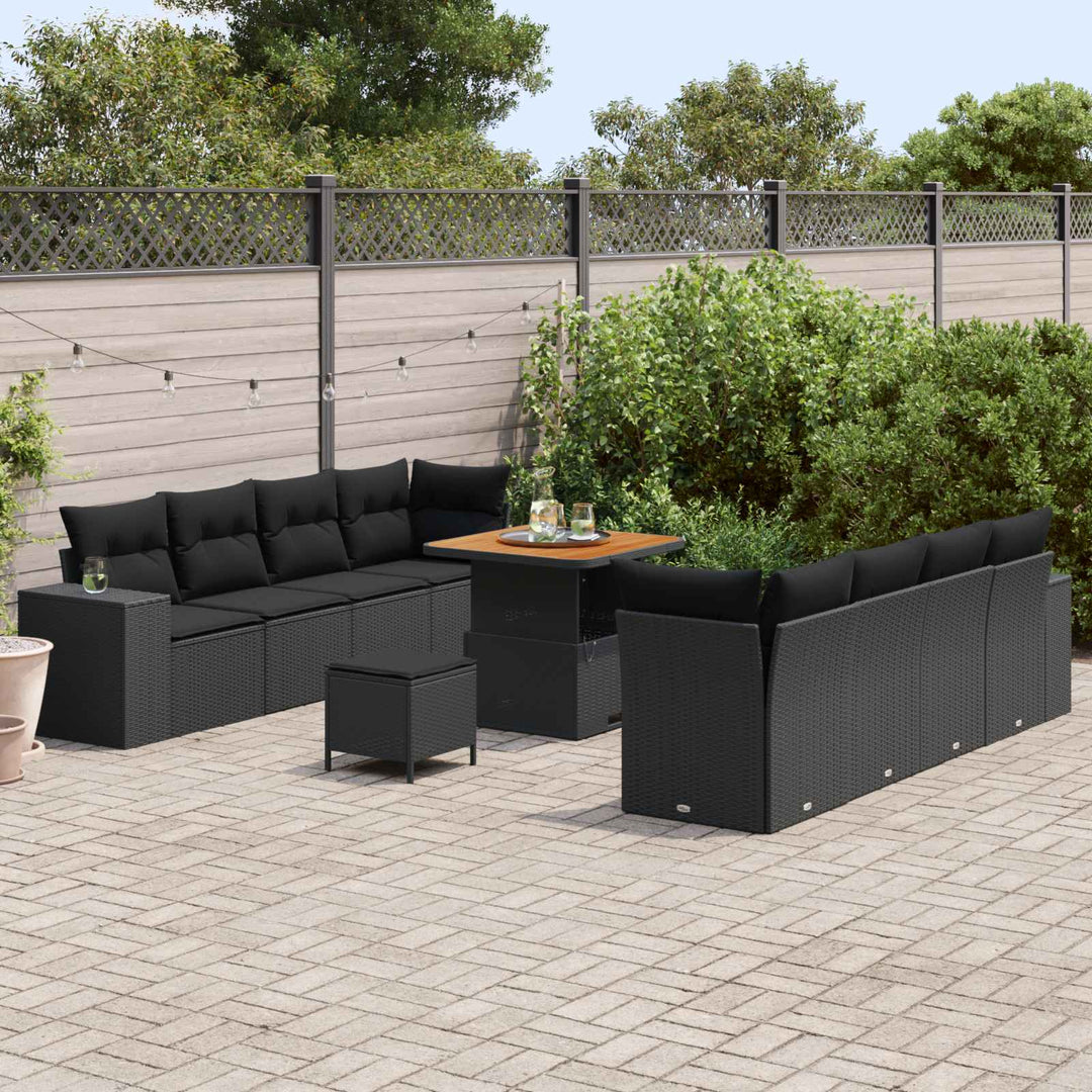 Havesofa Sæt med pude med opbevaring 11 pcs Sort polyrattan
