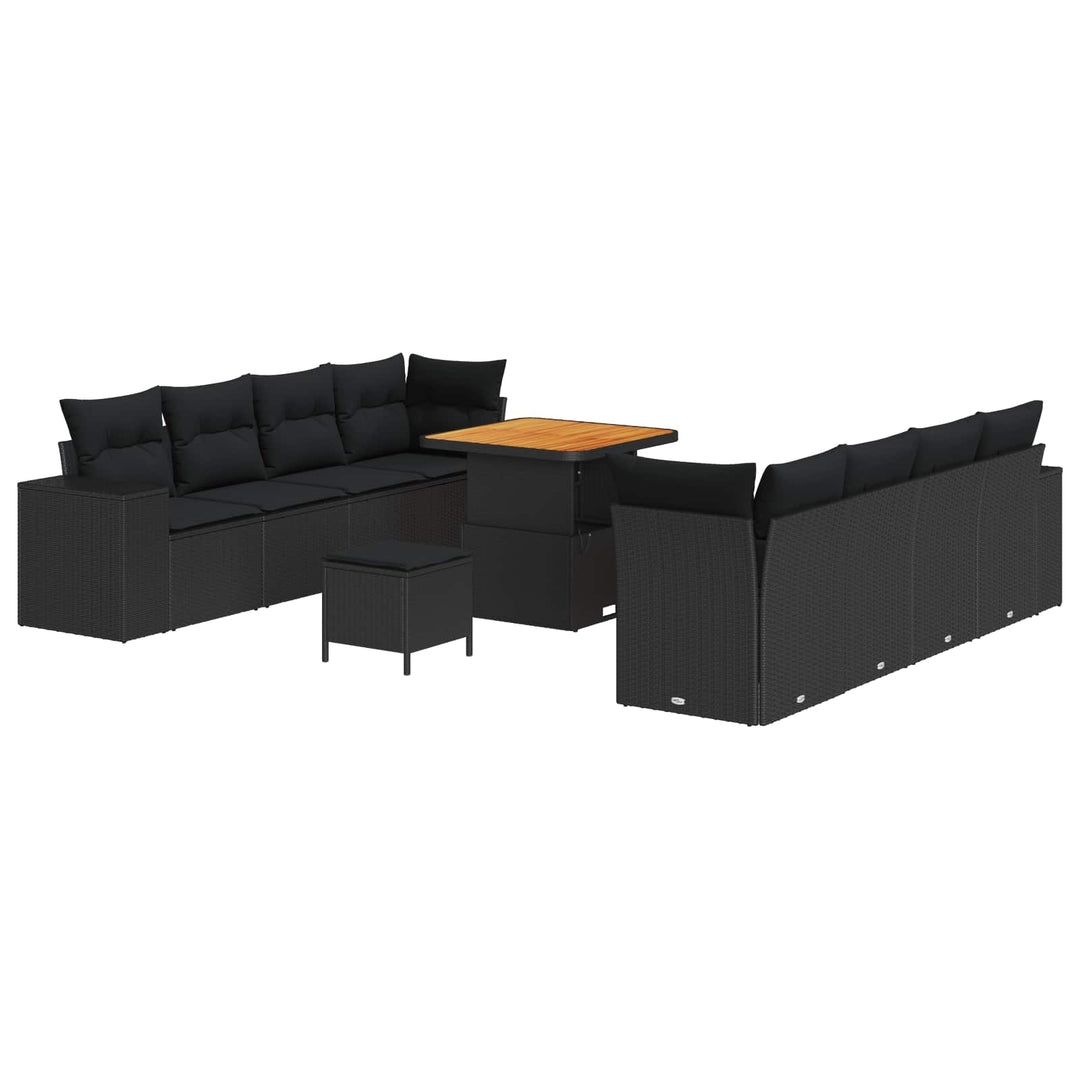 Havesofa Sæt med pude med opbevaring 11 pcs Sort polyrattan