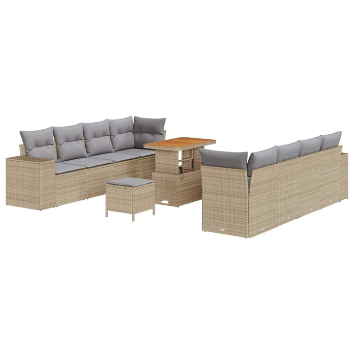 Havesofa Sæt med pude 11 pcs Beige og lys grå polyrattan