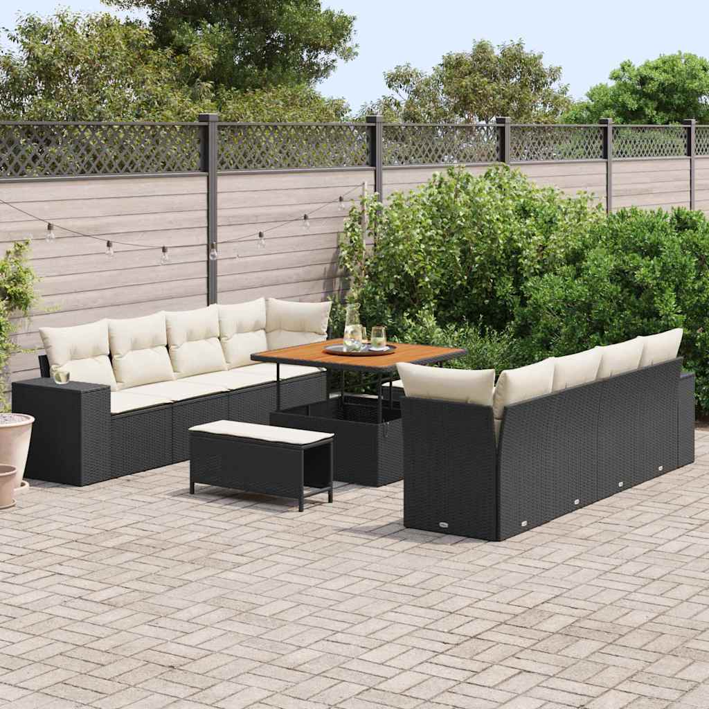 Havesofa Sæt med pude 11 pcs Sort og Cream polyrattan