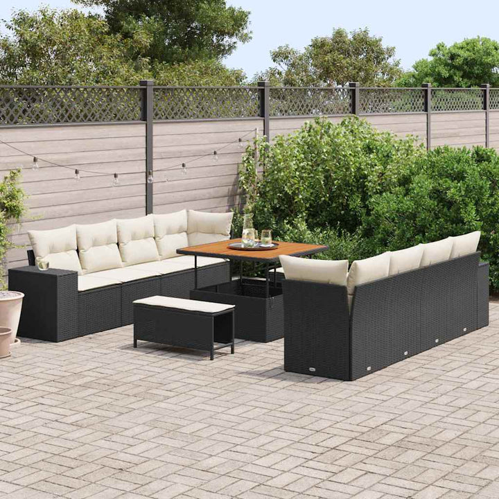 Havesofa Sæt med pude 11 pcs Sort og Cream polyrattan
