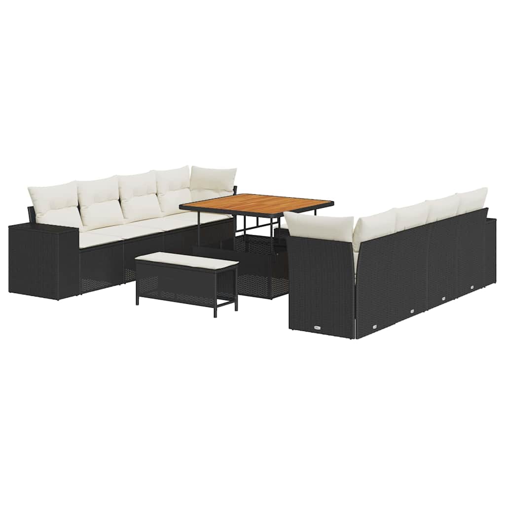 Havesofa Sæt med pude 11 pcs Sort og Cream polyrattan
