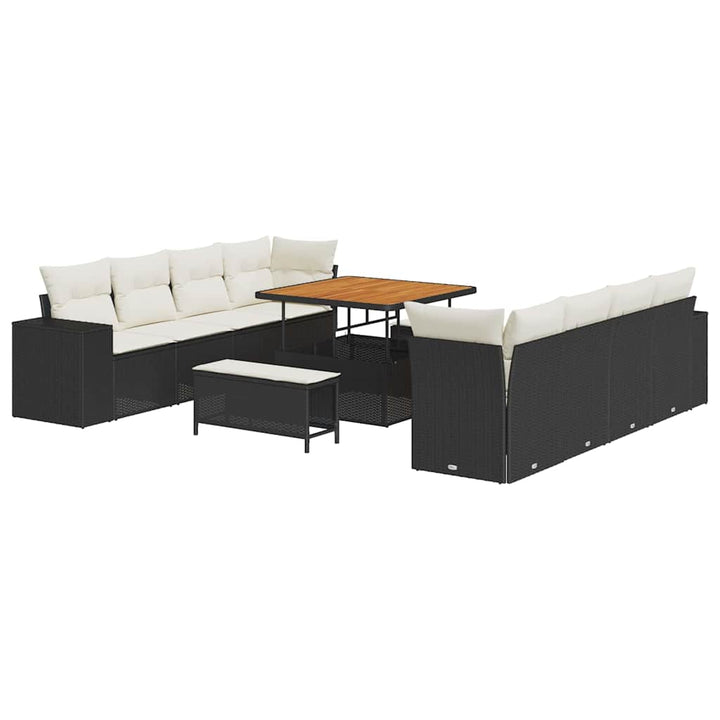 Havesofa Sæt med pude 11 pcs Sort og Cream polyrattan