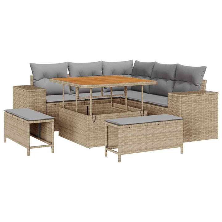 Havesofa Sæt med pude 8 pcs Beige og lys grå polyrattan