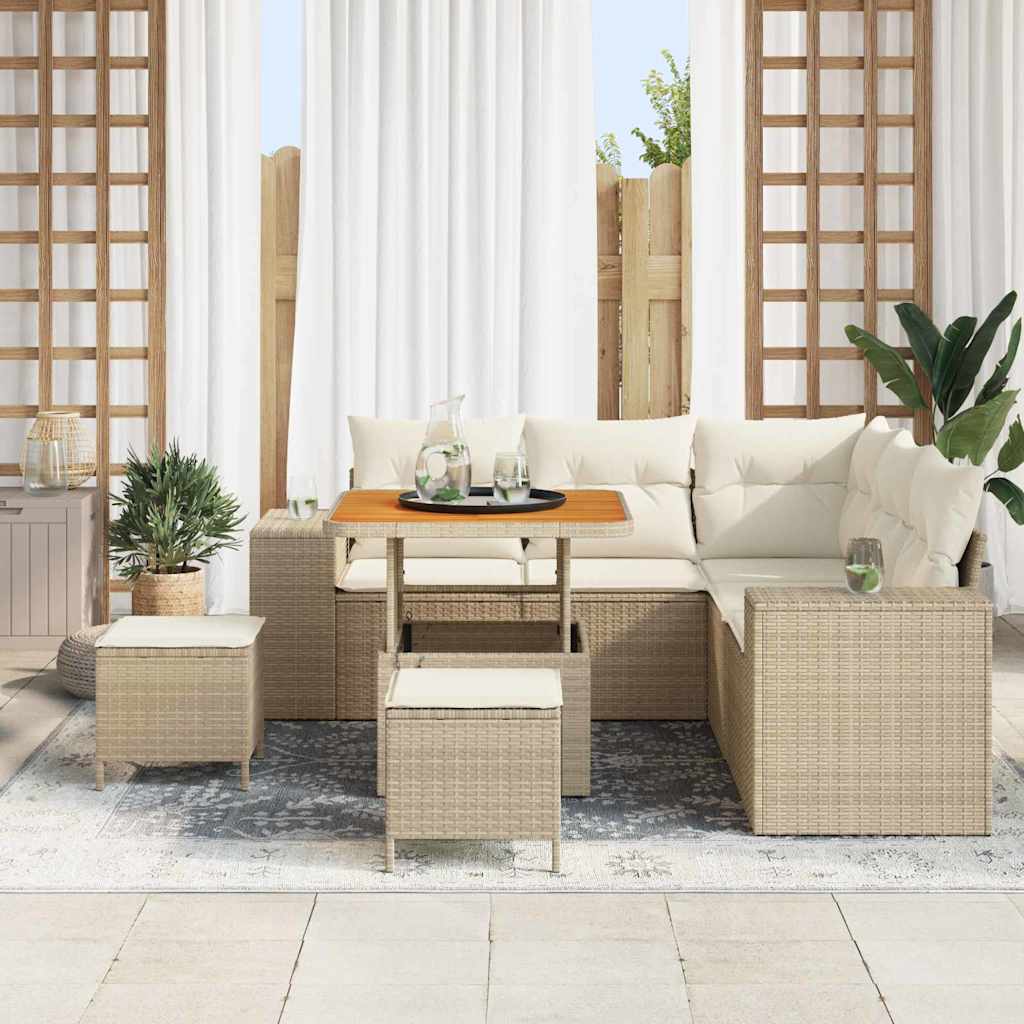 Havesofa Sæt 8 stk. 7-Antal sæder Beige og creme polyrattan