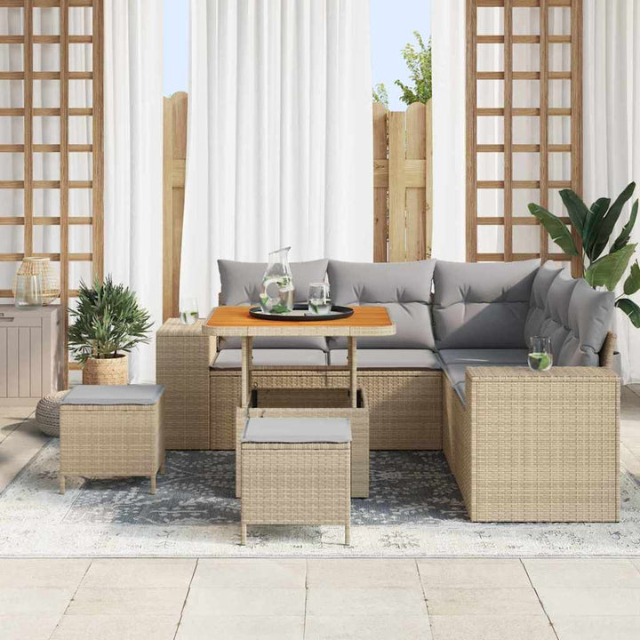Havesofa Sæt 8 stk. 7-Antal sæder Beige og lys grå polyrattan