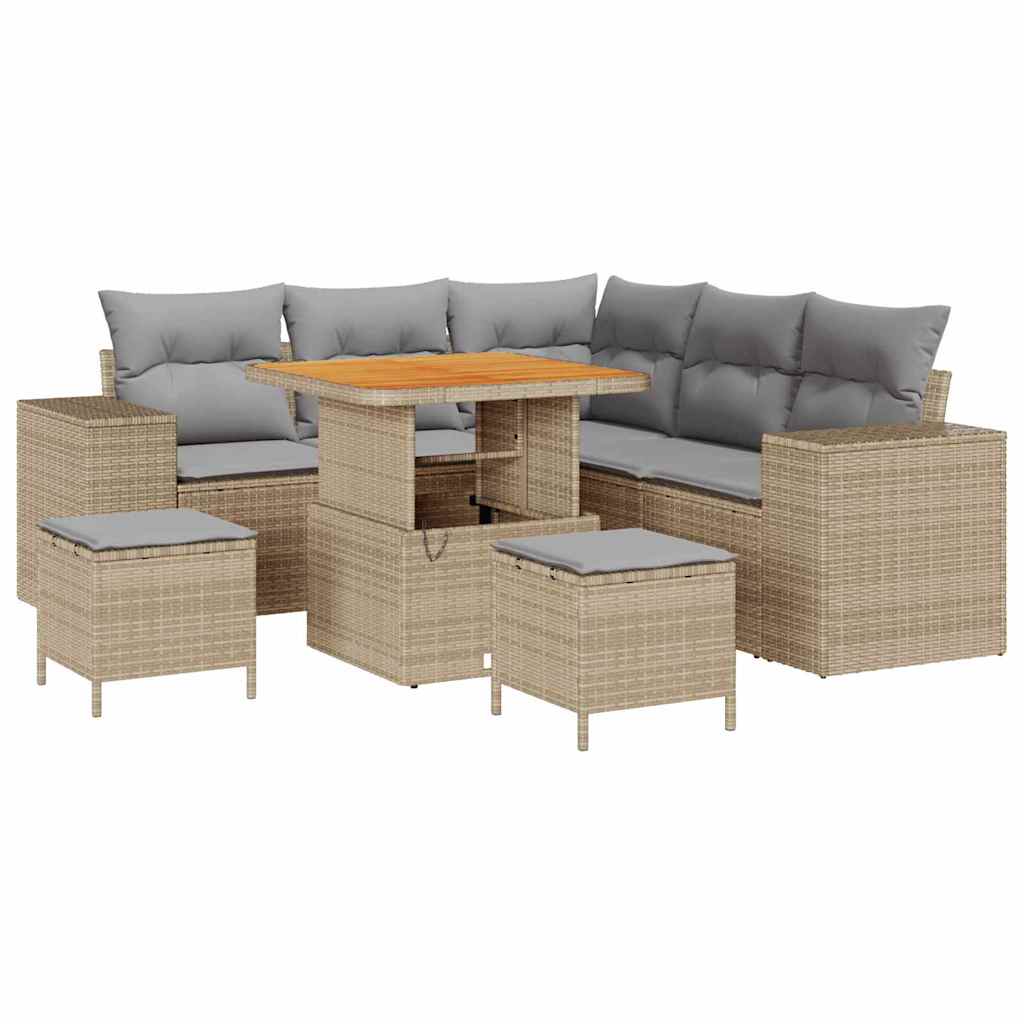 Havesofa Sæt 8 stk. 7-Antal sæder Beige og lys grå polyrattan