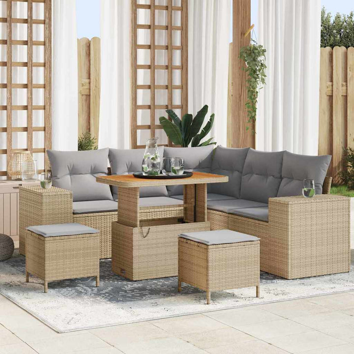 Havesofa Sæt 8 stk. 7-Antal sæder Beige og lys grå polyrattan