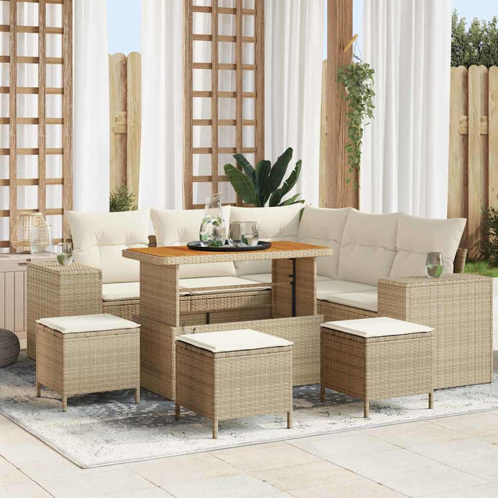 Havesofa Sæt 9 stk. 8-Antal sæder Beige og creme polyrattan