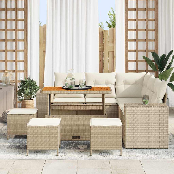 Havesofa Sæt 9 stk. 8-Antal sæder Beige og creme polyrattan