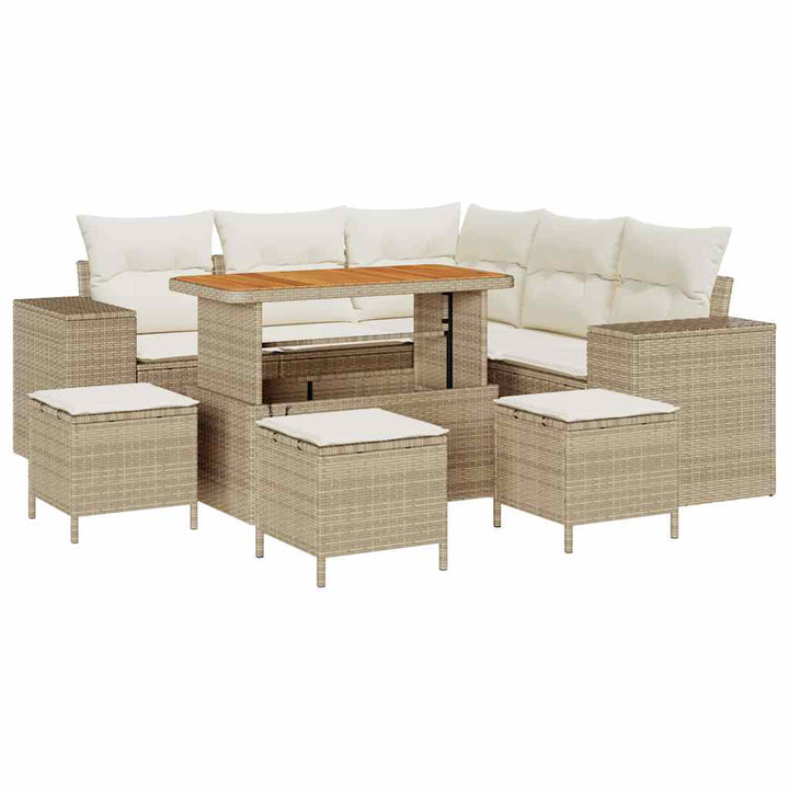 Havesofa Sæt 9 stk. 8-Antal sæder Beige og creme polyrattan