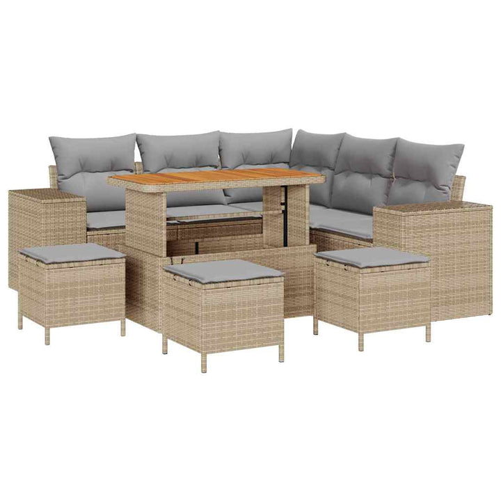 Havesofa Sæt med pude 9 pcs Beige og lys grå polyrattan