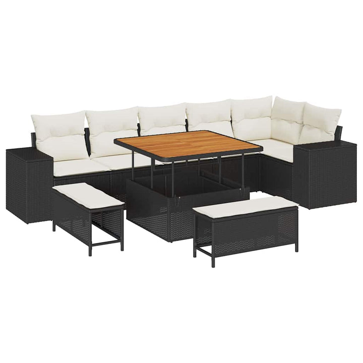 Havesofa Sæt med pude 9 pcs Sort og Cream polyrattan