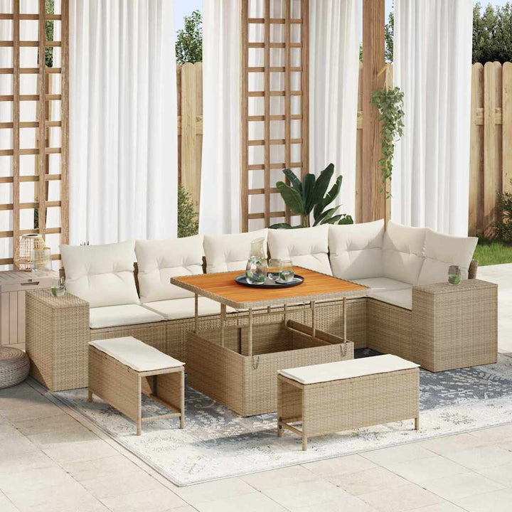 Havesofa Sæt med pude 9 pcs Beige og creme polyrattan