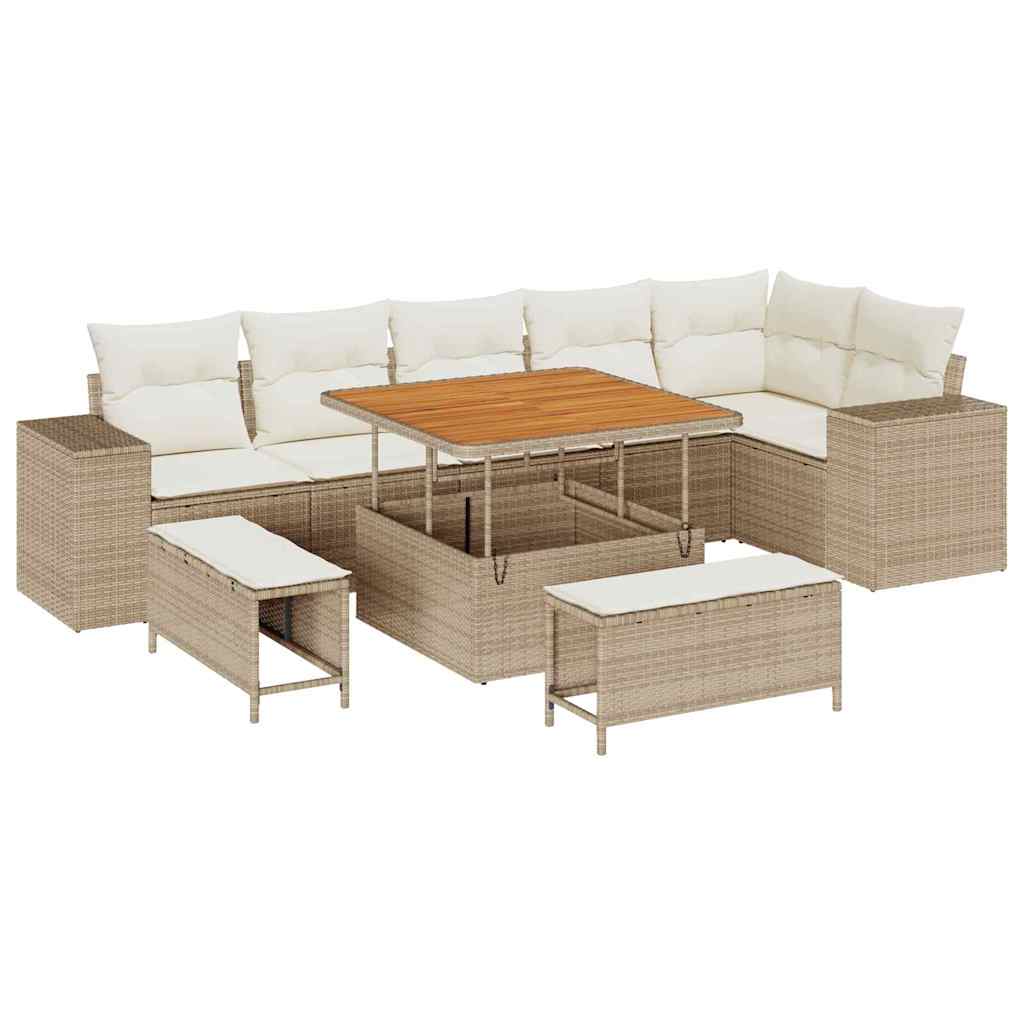 Havesofa Sæt med pude 9 pcs Beige og creme polyrattan