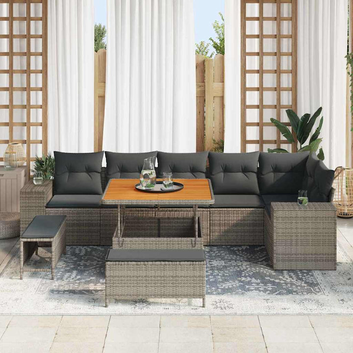 Havesofa Sæt med pude 9 pcs Grå polyrattan