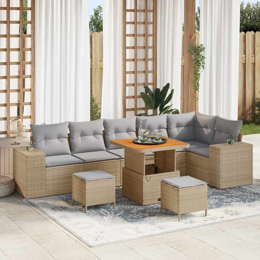 Havesofa Sæt 9 stk. 6-Antal sæder Beige og lys grå polyrattan
