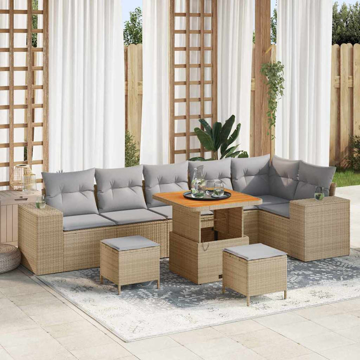 Havesofa Sæt 9 stk. 6-Antal sæder Beige og lys grå polyrattan