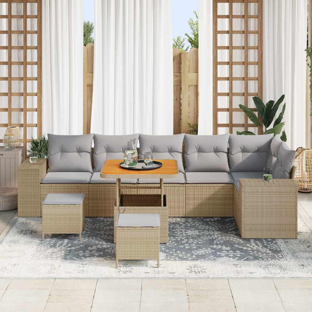 Havesofa Sæt 9 stk. 6-Antal sæder Beige og lys grå polyrattan