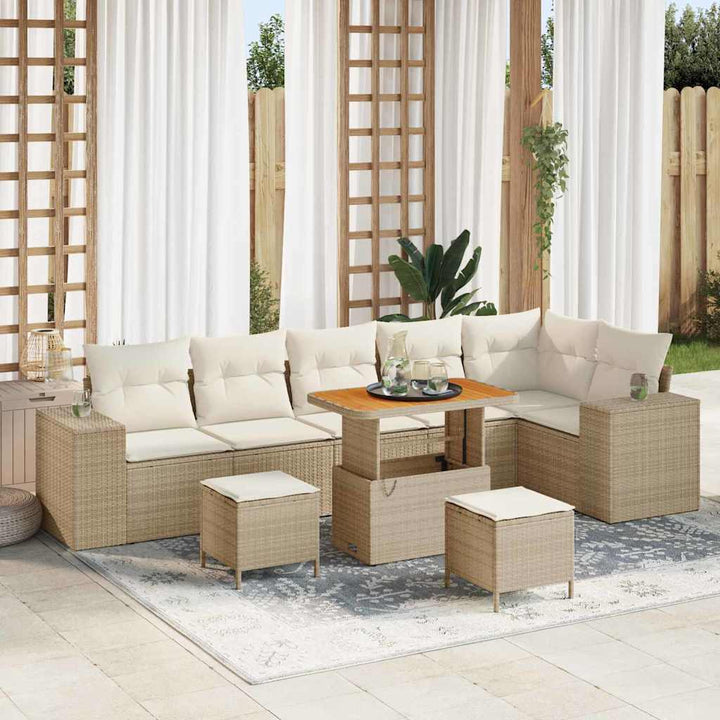 Havesofa Sæt med pude 9 pcs Beige og creme polyrattan