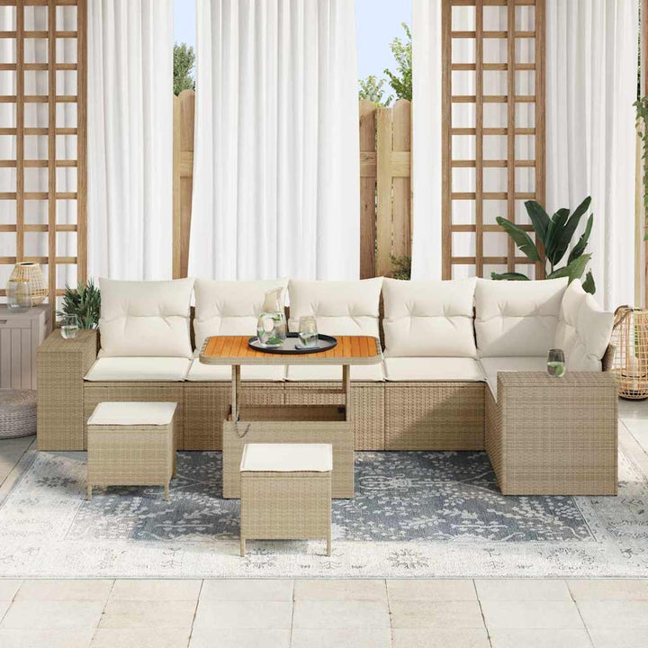 Havesofa Sæt med pude 9 pcs Beige og creme polyrattan