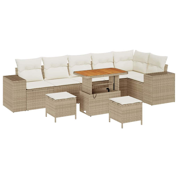 Havesofa Sæt med pude 9 pcs Beige og creme polyrattan