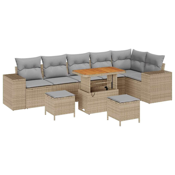 Havesofa Sæt med pude 9 pcs Beige og lys grå polyrattan