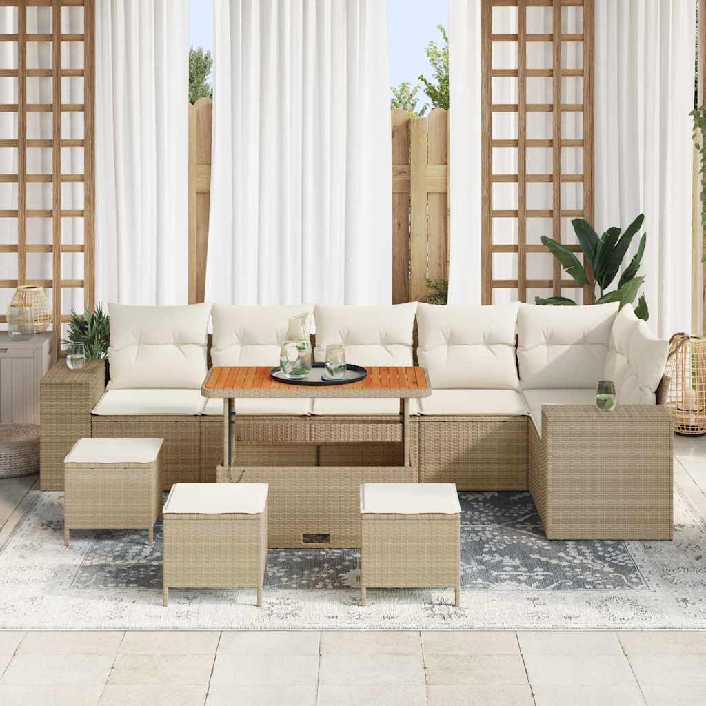 Havesofa Sæt med pude 10 pcs Beige og creme polyrattan