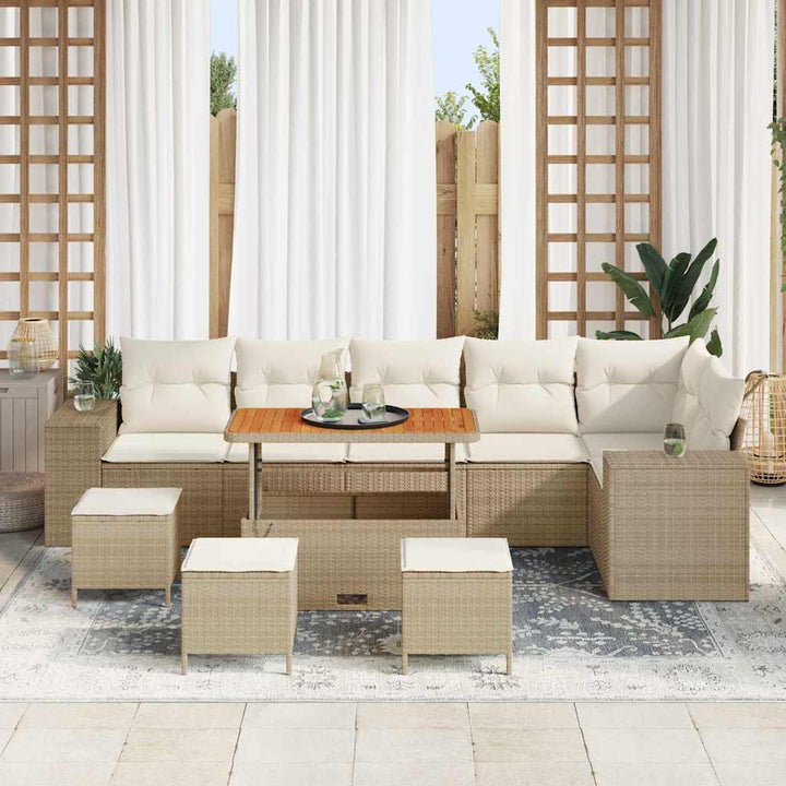 Havesofa Sæt 10 stk. 6-Antal sæder Beige og creme polyrattan
