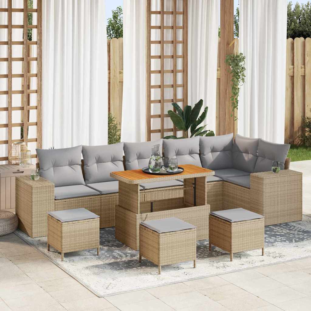 Havesofa Sæt med pude 10 pcs Beige og lys grå polyrattan