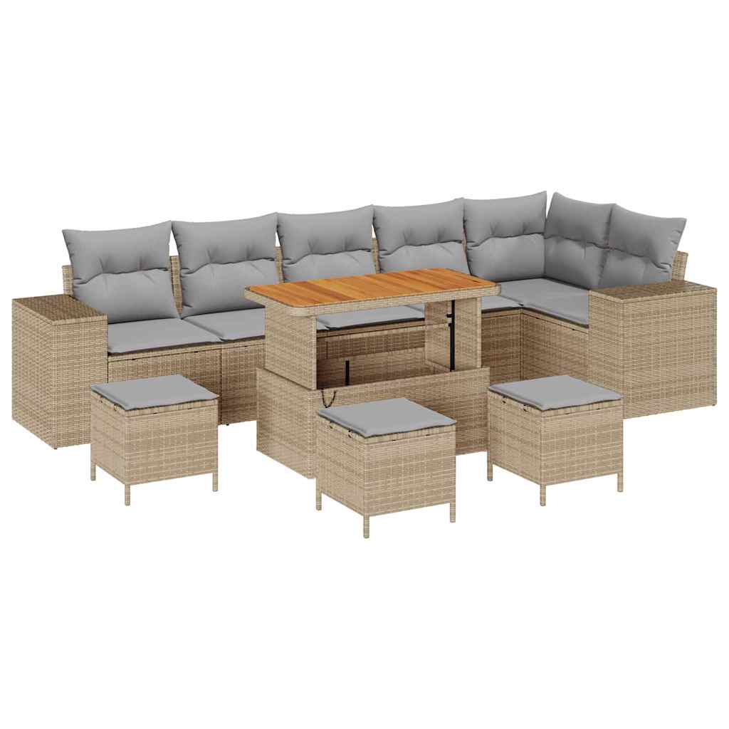 Havesofa Sæt med pude 10 pcs Beige og lys grå polyrattan