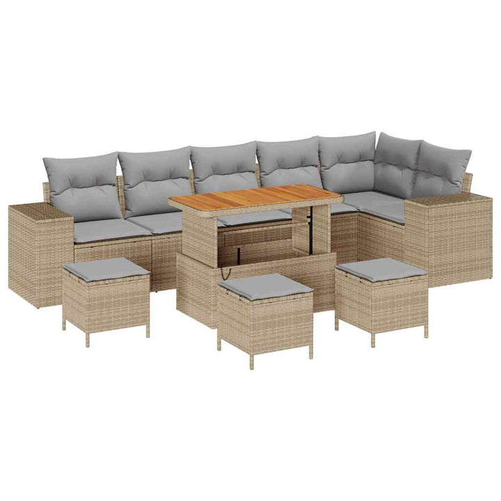 Havesofa Sæt med pude 10 pcs Beige og lys grå polyrattan