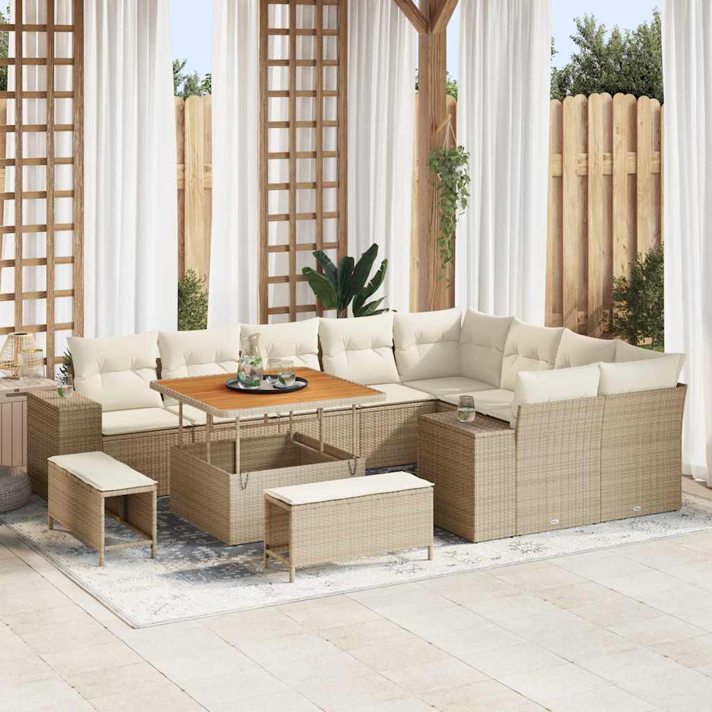 Havesofa Sæt 12 stk. 9-Antal sæder Beige og creme polyrattan