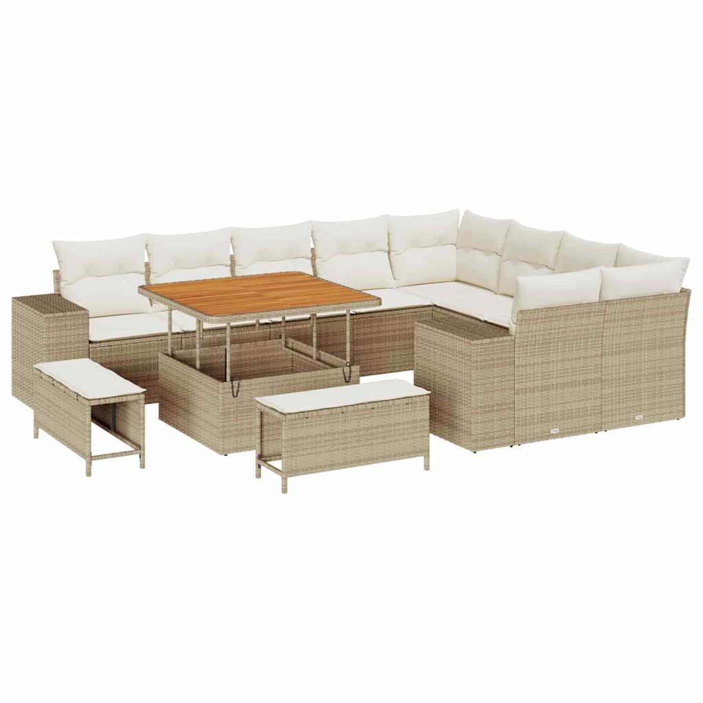 Havesofa Sæt 12 stk. 9-Antal sæder Beige og creme polyrattan