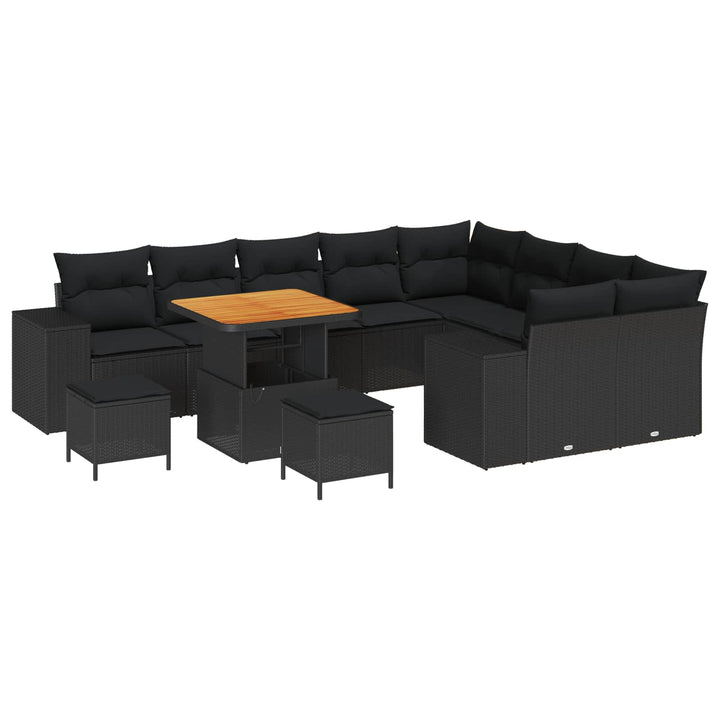 Havesofa Sæt 12 pcs Sort Polyrattan, stål og massivt akacietræ