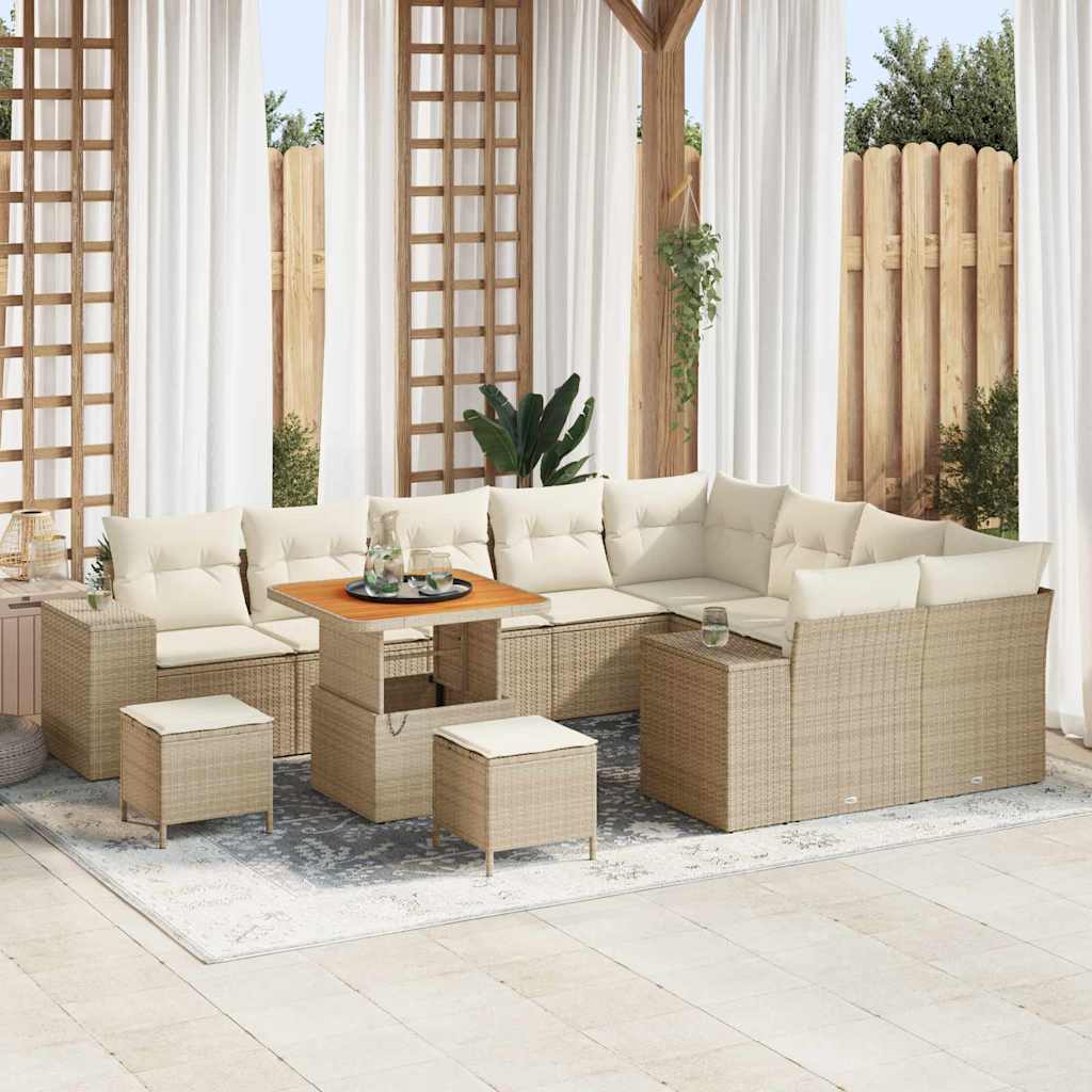 Havesofa Sæt 12 stk. 9-Antal sæder Beige og creme polyrattan